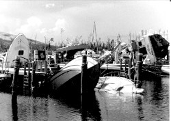 Damaged boats by Hurricane Andrew